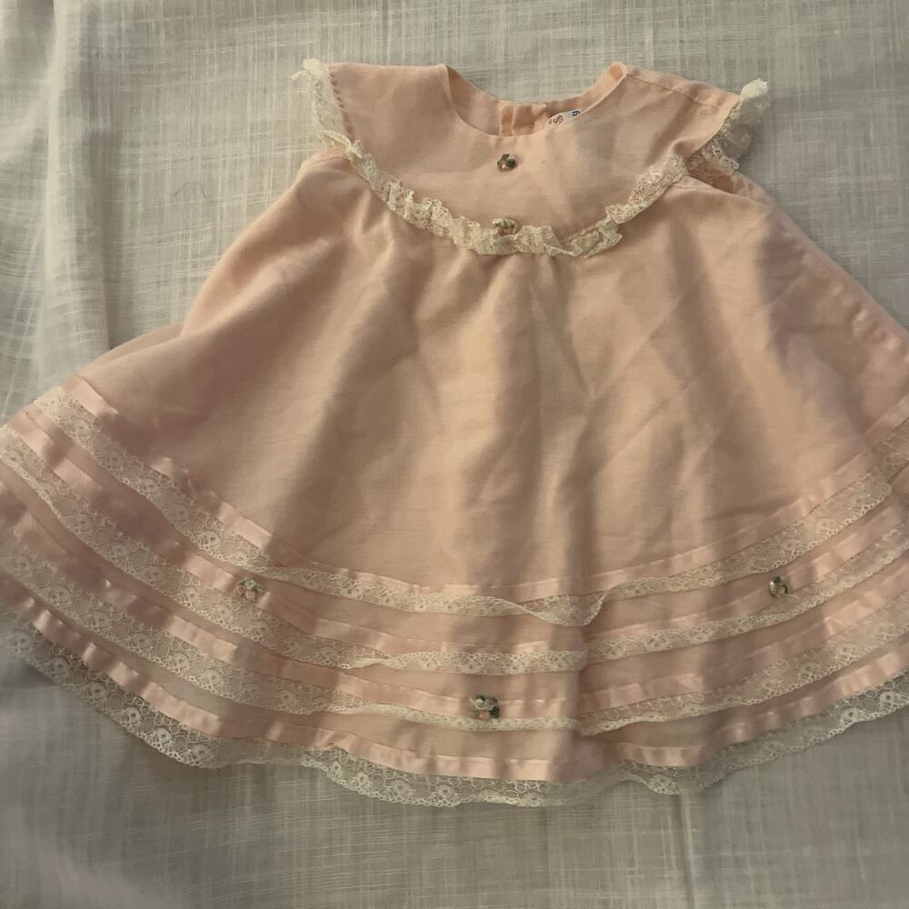 Vtg Dress Marthas Miniatures Girls Pink Lace Ruffles We’re Fussy Size L